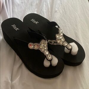 Elegant Black Rhinestone Sandals for Dressy Occasions